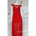 Abito in chiffon ricamato rosso da donna